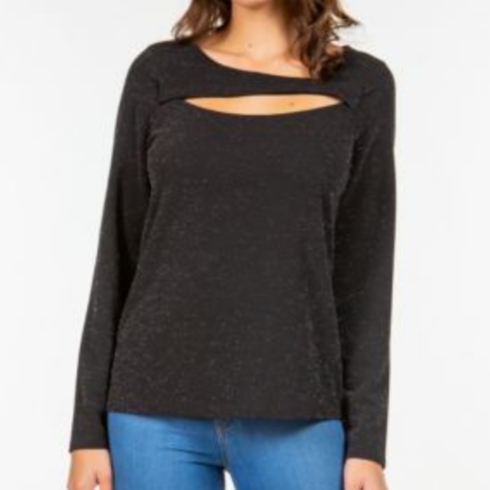 Fever Womens Lurex Knit Long top blouse.  Black M